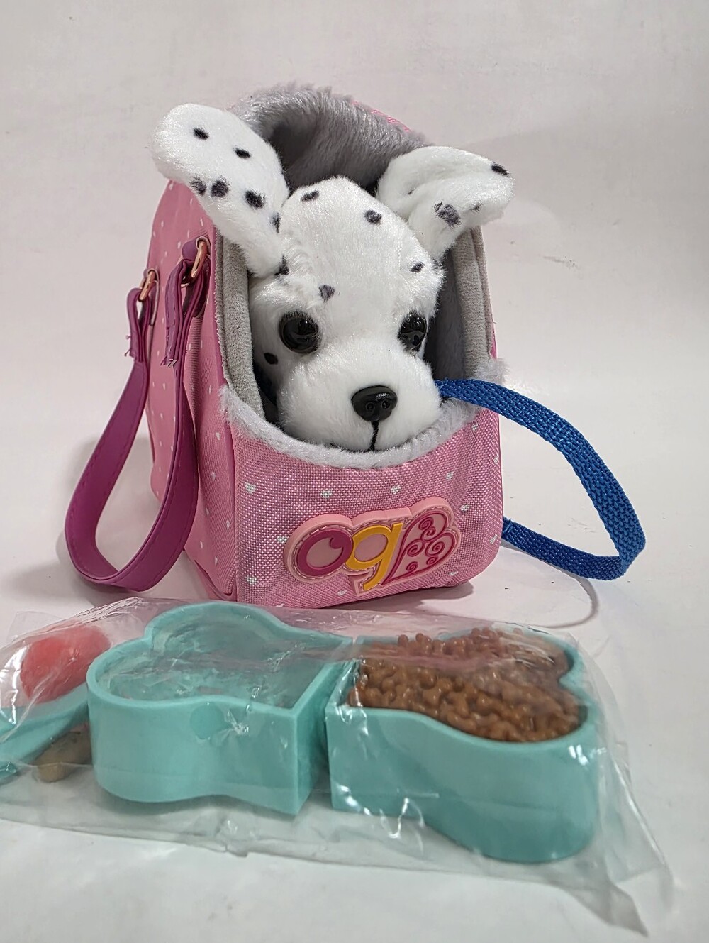 Our Generation Hop In Dog Carrier & Pet Plush Puppy Dalmatian Set Toy New